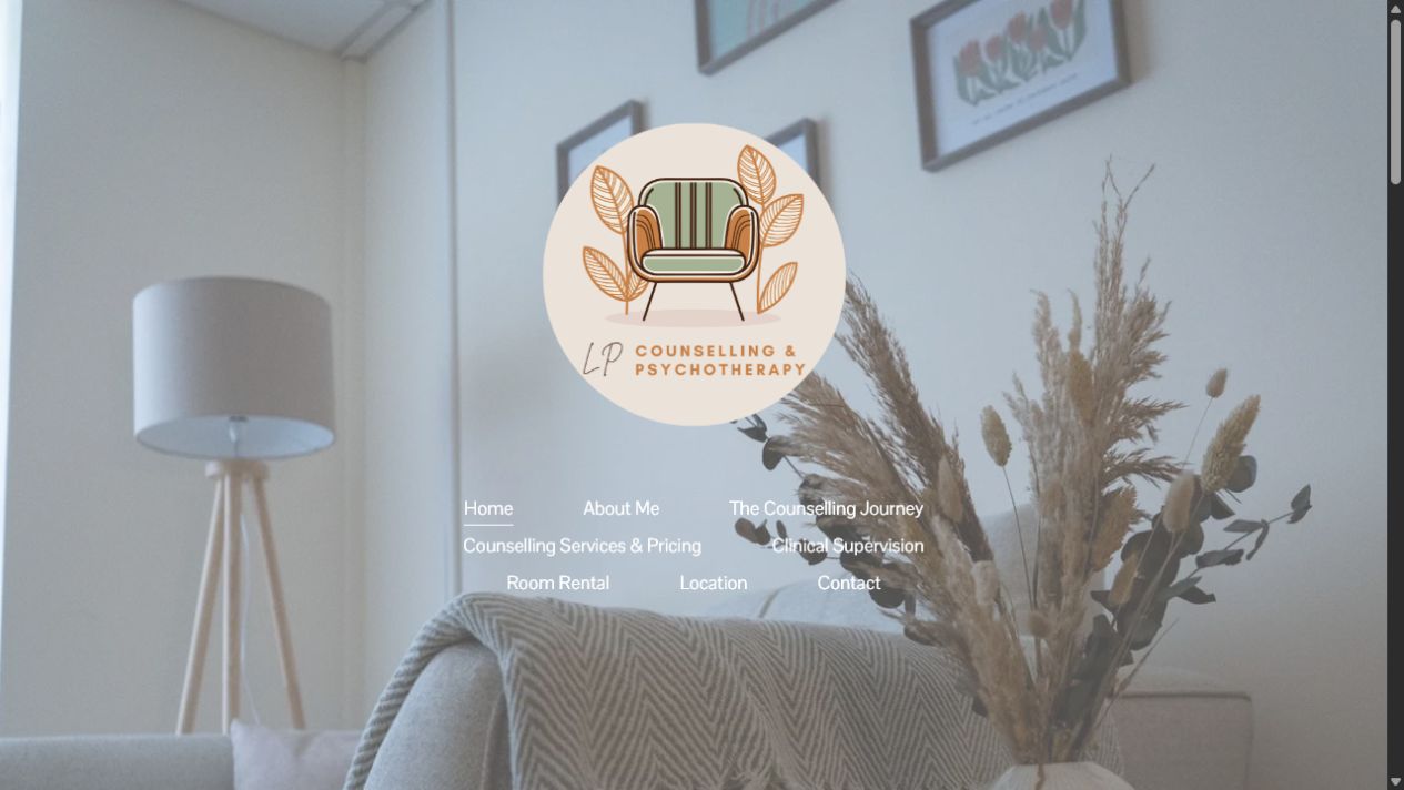 LP Counselling and Psychotherapy homepage shown on desktop